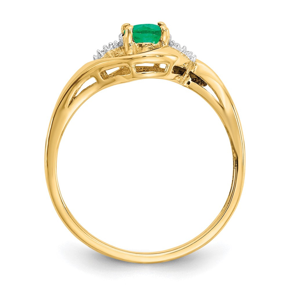 14K Gelbgold Ring mit Smaragd und echtem Diamant