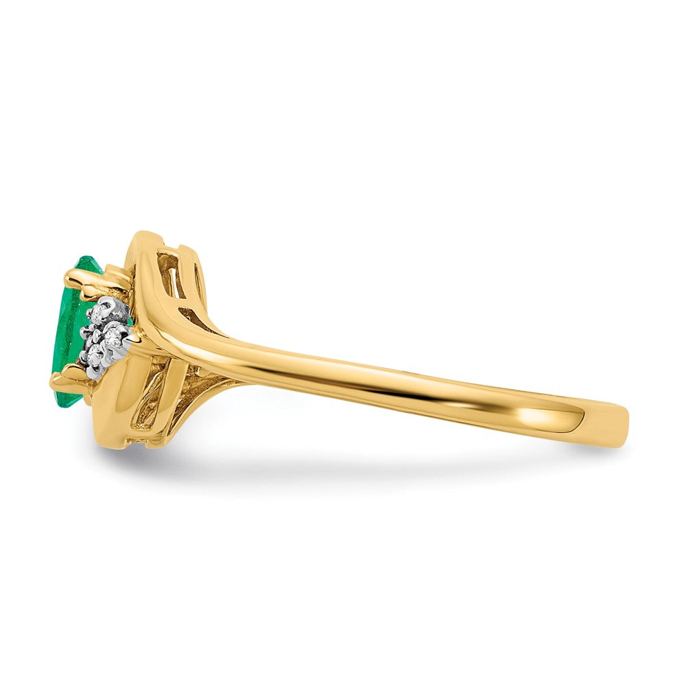14K Gelbgold Ring mit Smaragd und echtem Diamant
