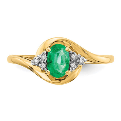 14K Gelbgold Ring mit Smaragd und echtem Diamant
