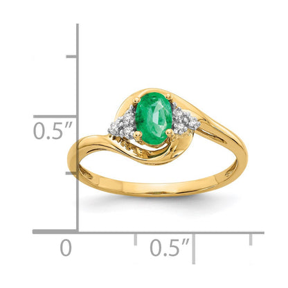 14K Gelbgold Ring mit Smaragd und echtem Diamant