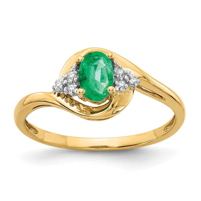 14K Gelbgold Ring mit Smaragd und echtem Diamant