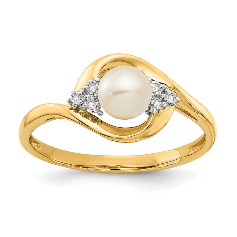 14K Gelbgold Ring mit FW-Zuchtperle und echtem Diamant