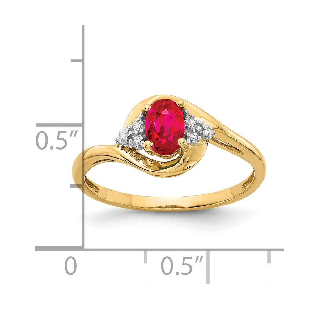 14K Gelbgold Ring mit Rubin und echtem Diamant