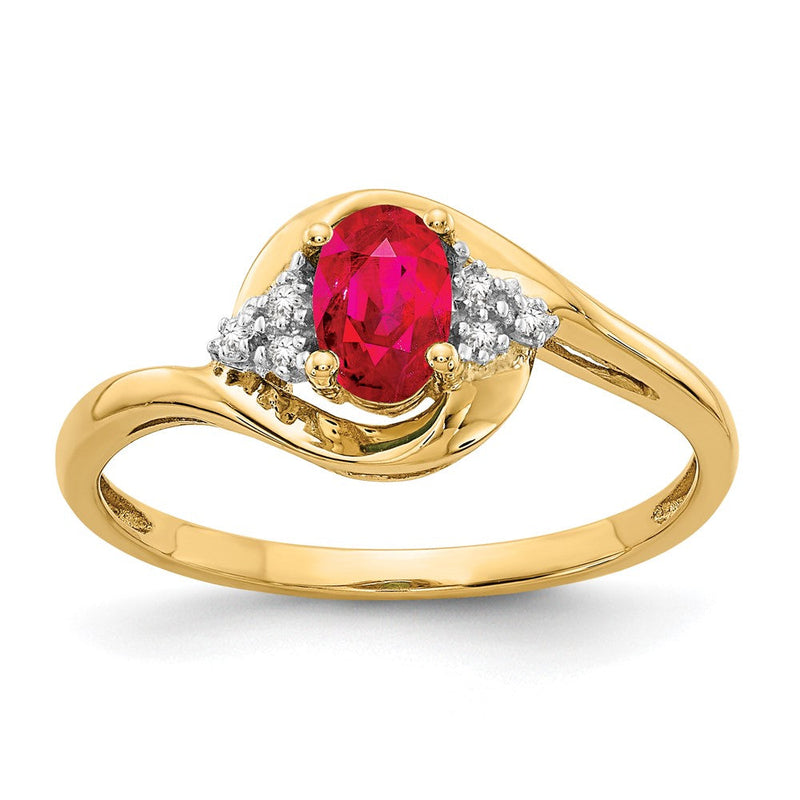 14K Gelbgold Ring mit Rubin und echten Diamanten