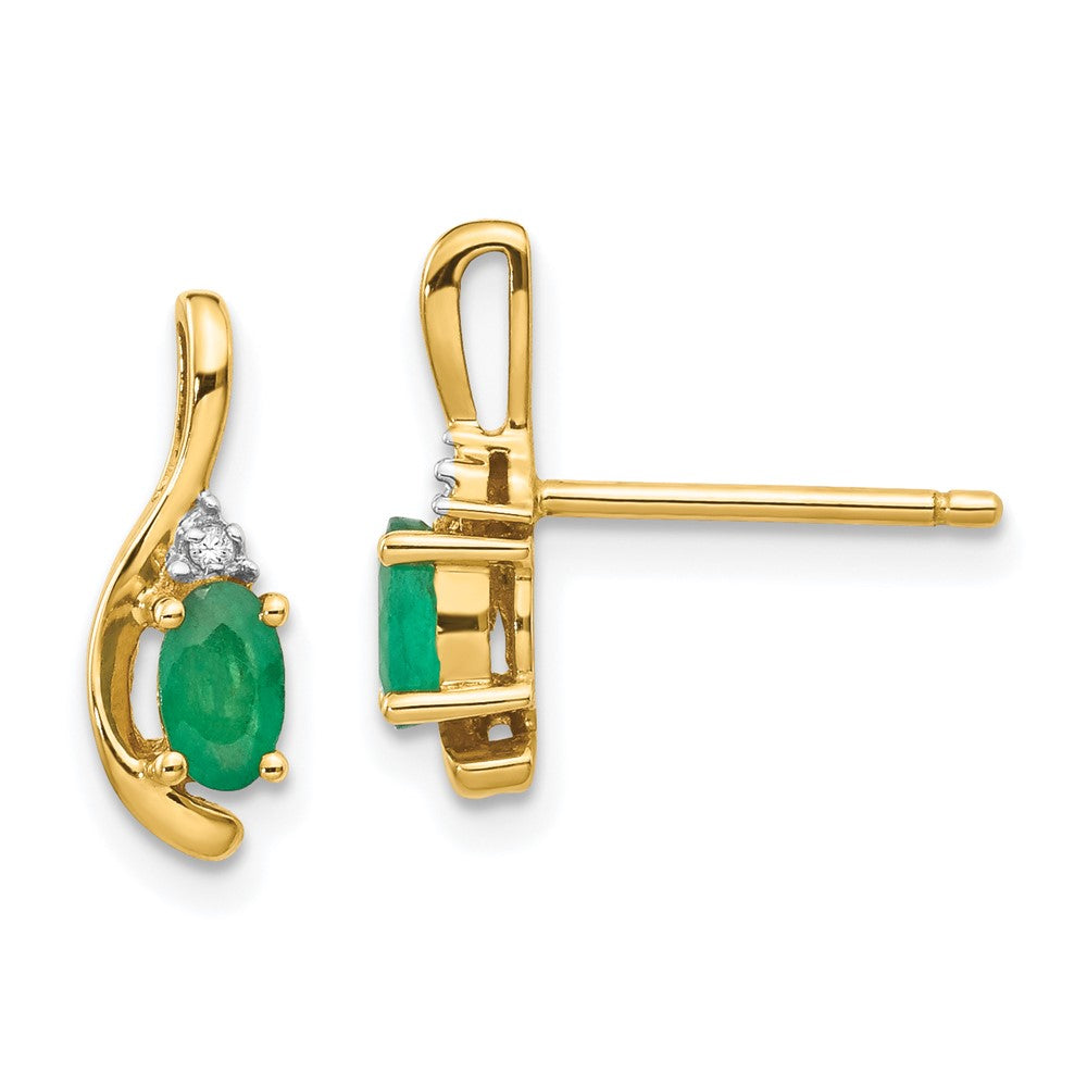 14K Gelbgold Ohrstecker mit Smaragd und Diamant