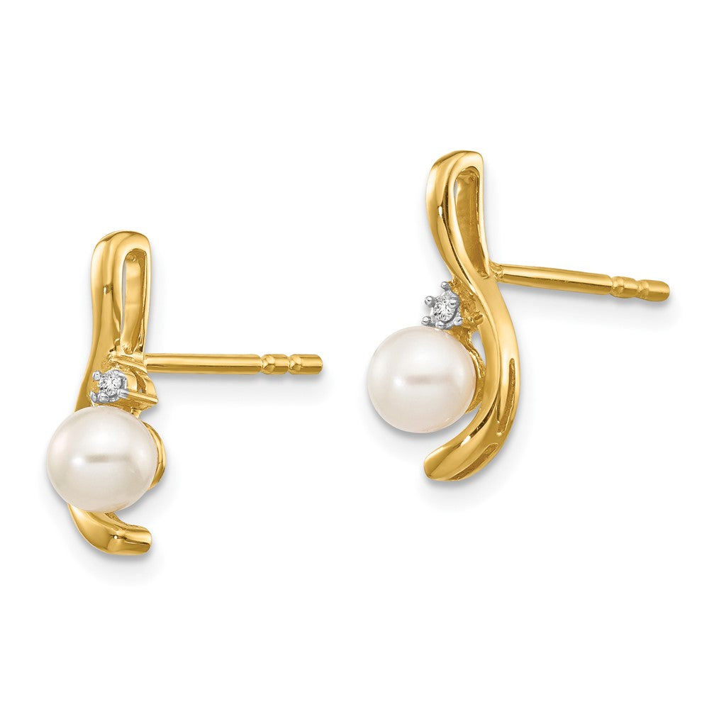 14K Gelbgold Fw Zuchtperle und Diamant Ohrstecker