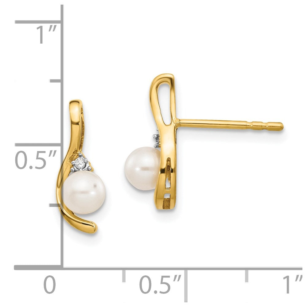 14K Gelbgold Fw Zuchtperle und Diamant Ohrstecker