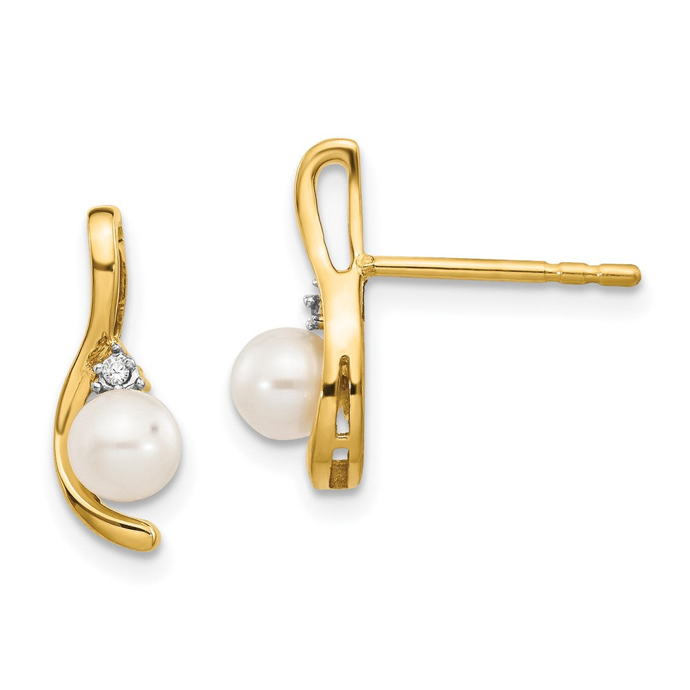 14K Gelbgold Fw Zuchtperle und Diamant Ohrstecker