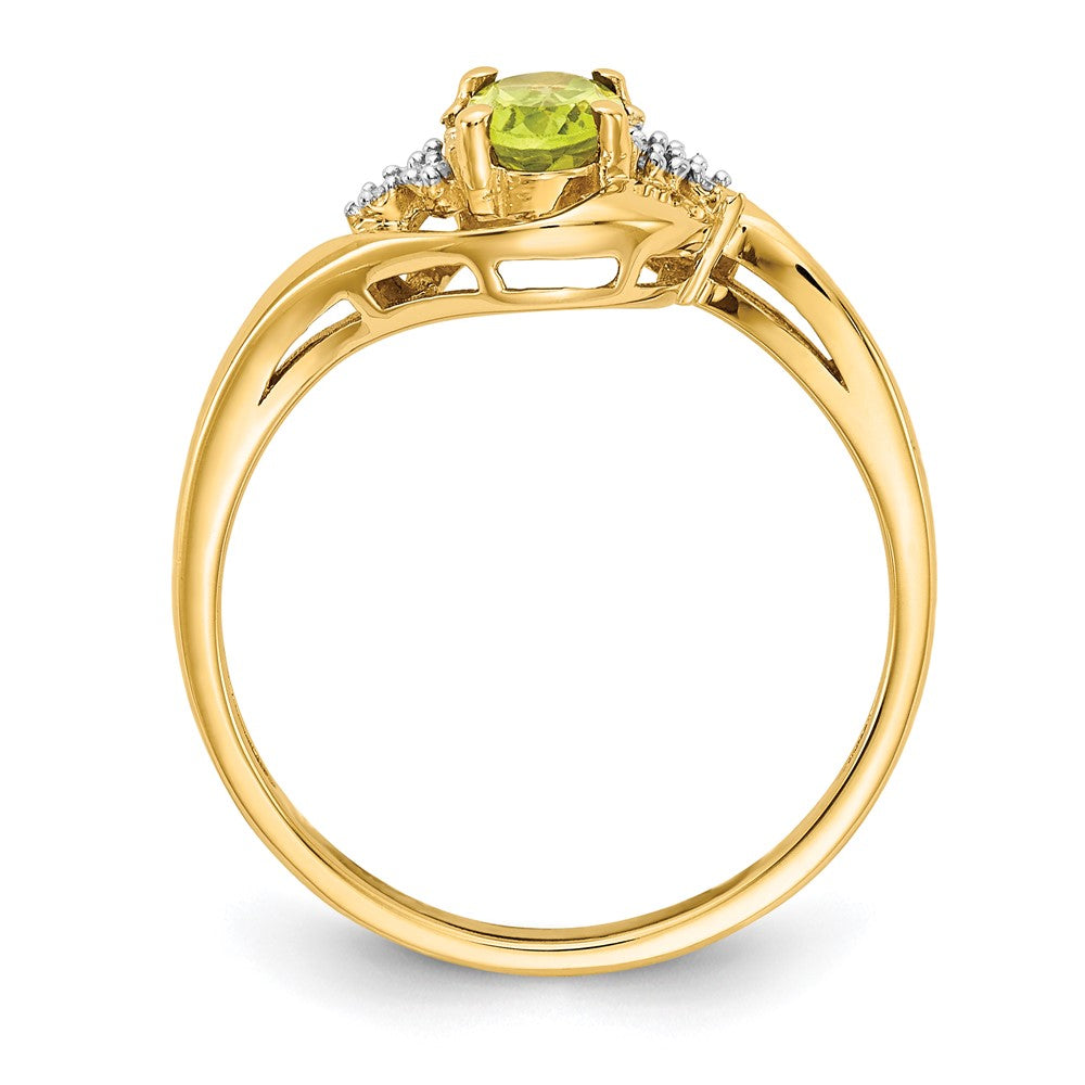 14K Gelbgold Ring mit Peridot und echtem Diamant