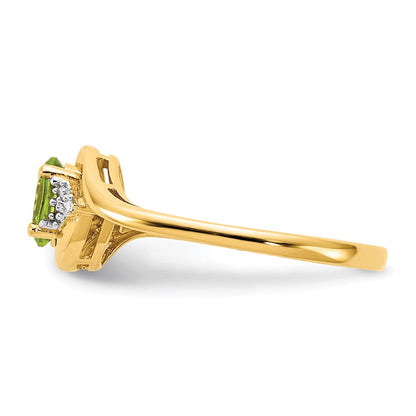 14K Gelbgold Ring mit Peridot und echtem Diamant