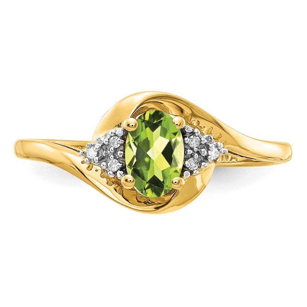 14K Gelbgold Ring mit Peridot und echtem Diamant