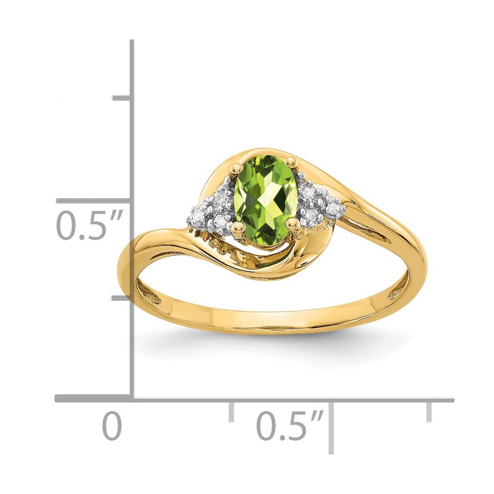 14K Gelbgold Ring mit Peridot und echtem Diamant