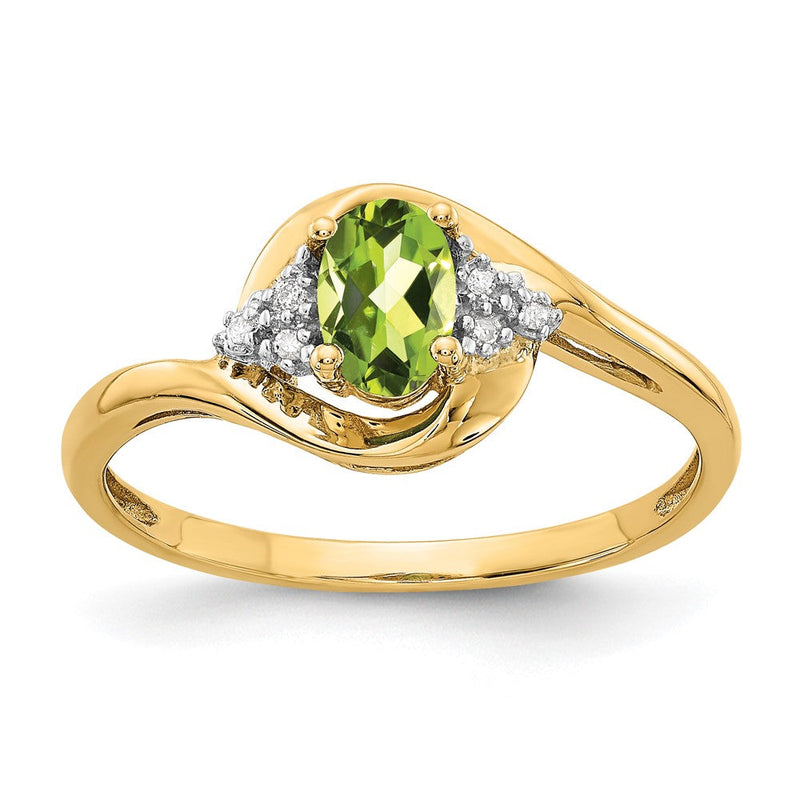 14K Gelbgold Ring mit Peridot und echten Diamanten