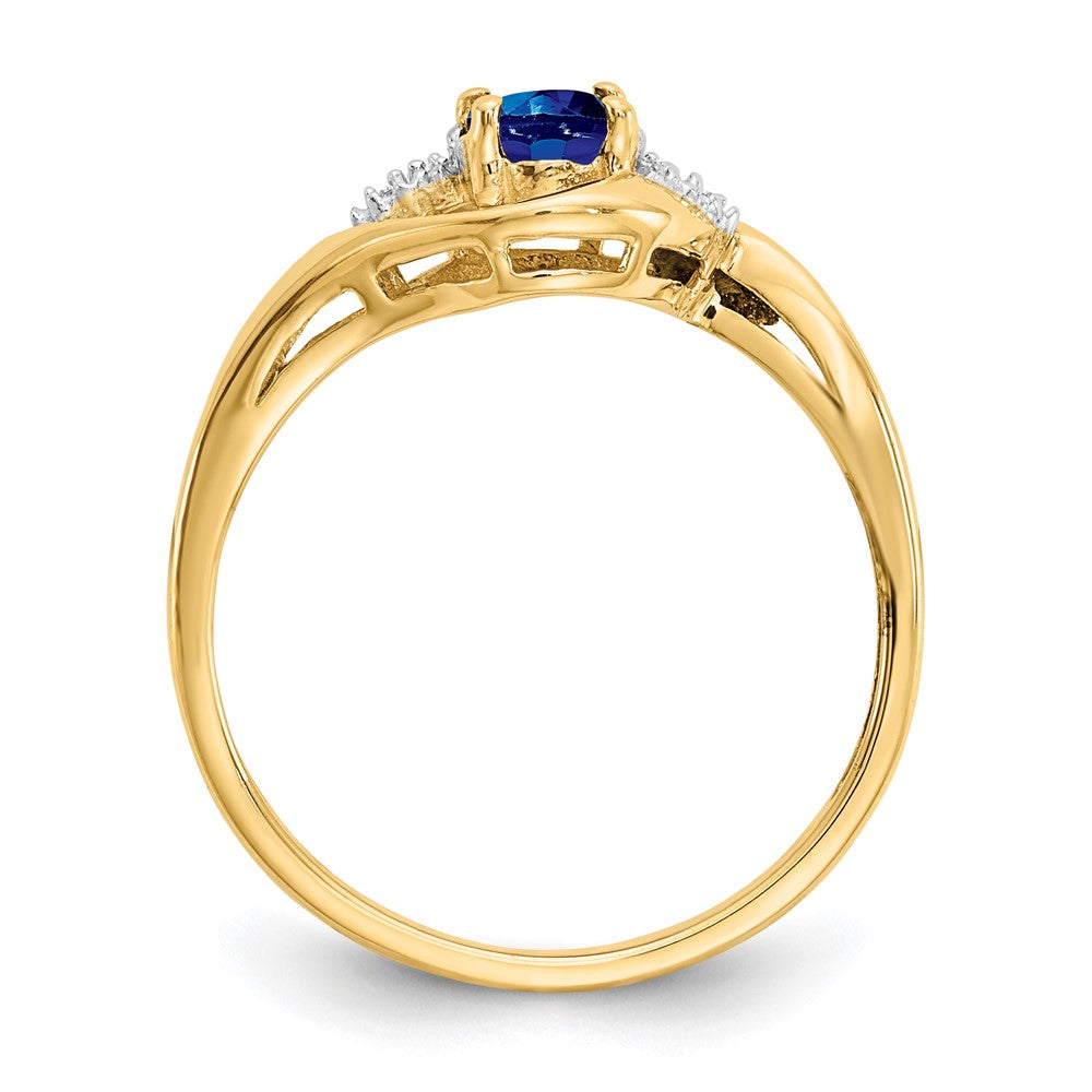 14K Gelbgold Ring mit Saphir und echtem Diamant