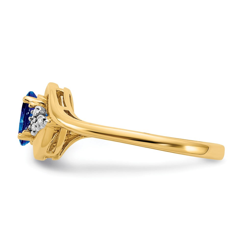 14K Gelbgold Ring mit Saphir und echtem Diamant