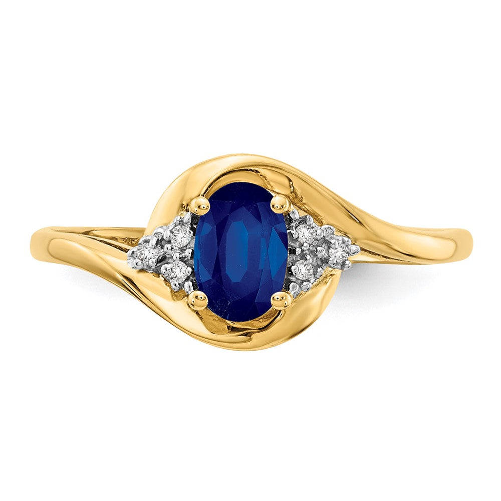 14K Gelbgold Ring mit Saphir und echtem Diamant