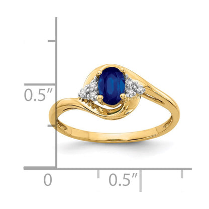 14K Gelbgold Ring mit Saphir und echtem Diamant