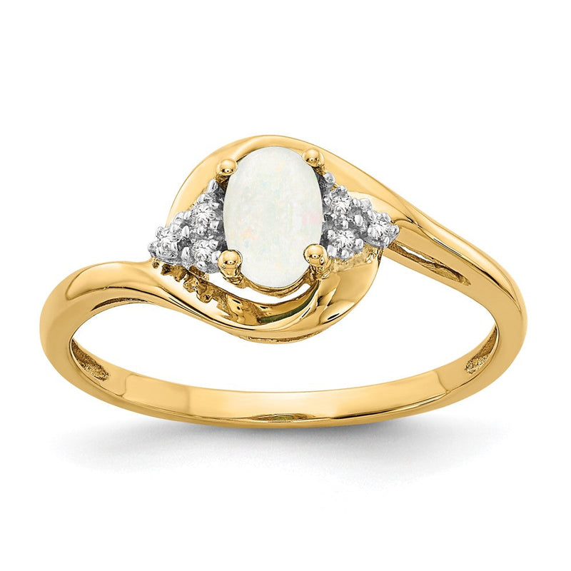14K Gelbgold Ring mit Opal und echten Diamanten