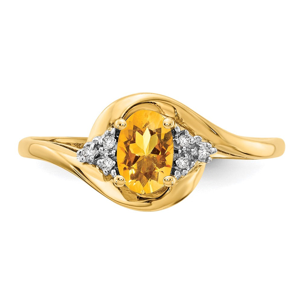 14K Gelbgold Ring mit Citrin und echten Diamanten