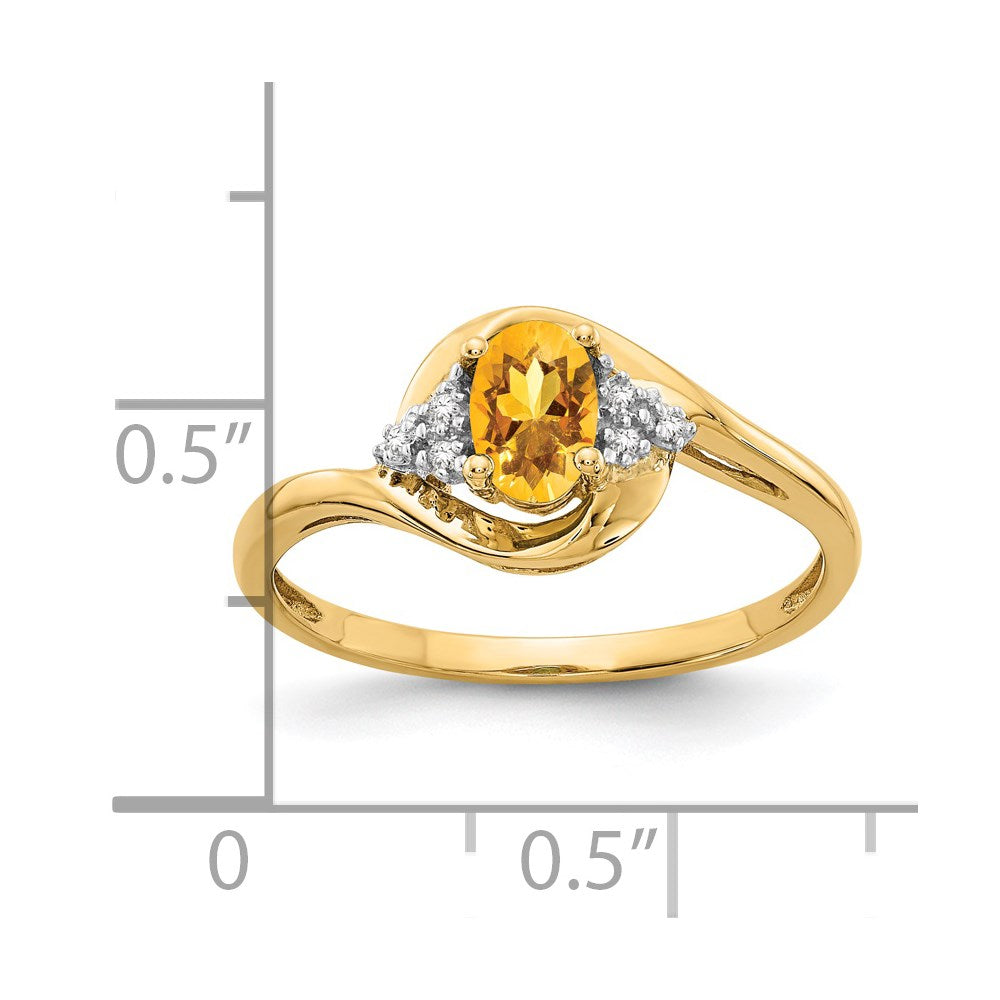 14K Gelbgold Ring mit Citrin und echten Diamanten