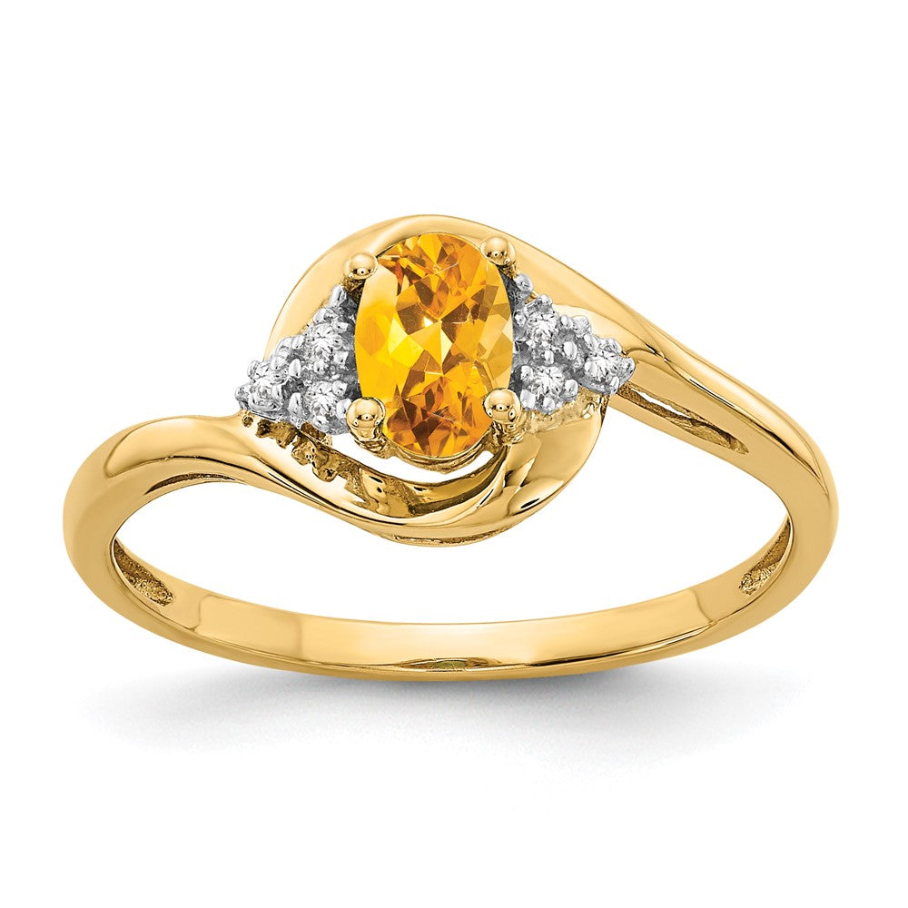 14K Gelbgold Ring mit Citrin und echten Diamanten