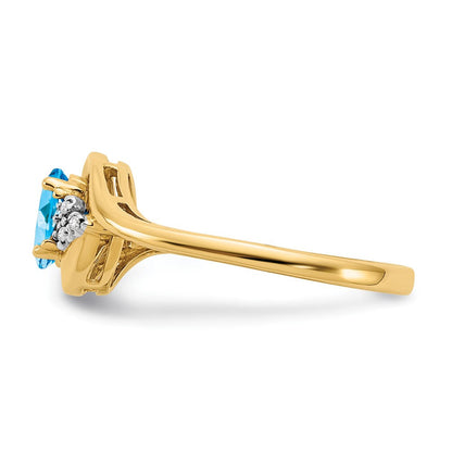 14K Gelbgold Ring mit Blautopas und echten Diamanten