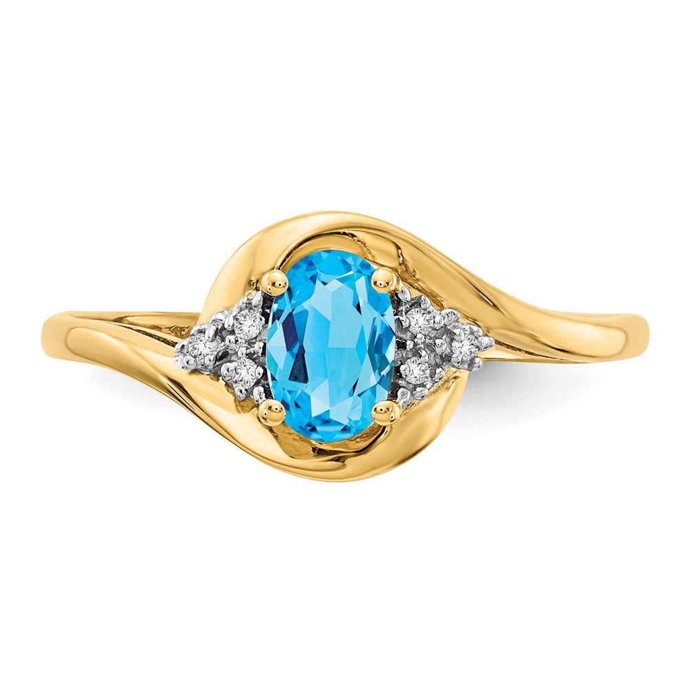 14K Gelbgold Ring mit Blautopas und echten Diamanten