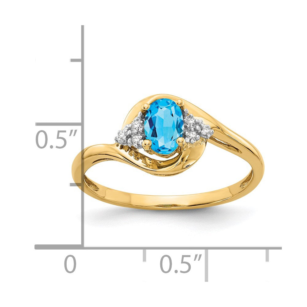 14K Gelbgold Ring mit Blautopas und echten Diamanten