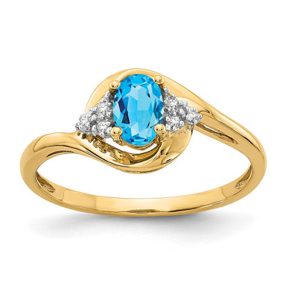 14K Gelbgold Ring mit Blautopas und echten Diamanten