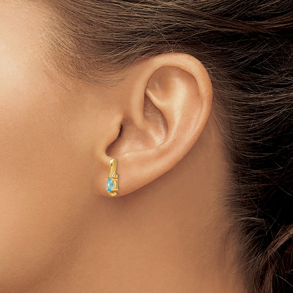 14K Gelbgold Ohrringe mit Diamant und blauem Topas