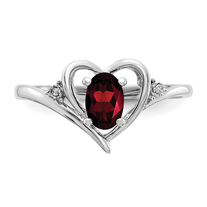14K Weißgold Granat und Diamant Herz Ring