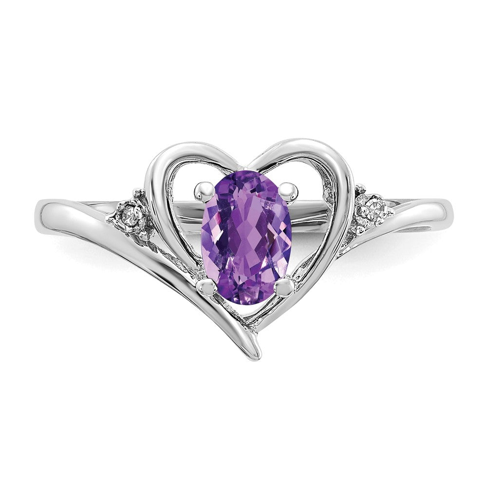14K Weißgold Amethyst und Diamant Herz Ring