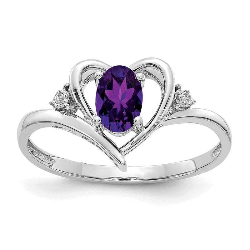 14K Weißgold Ring mit Amethyst und echten Diamanten in Herzform