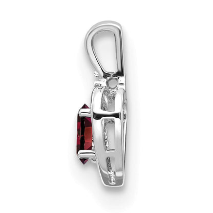 14K Weißgold Anhänger mit ovalem Granat und Diamant