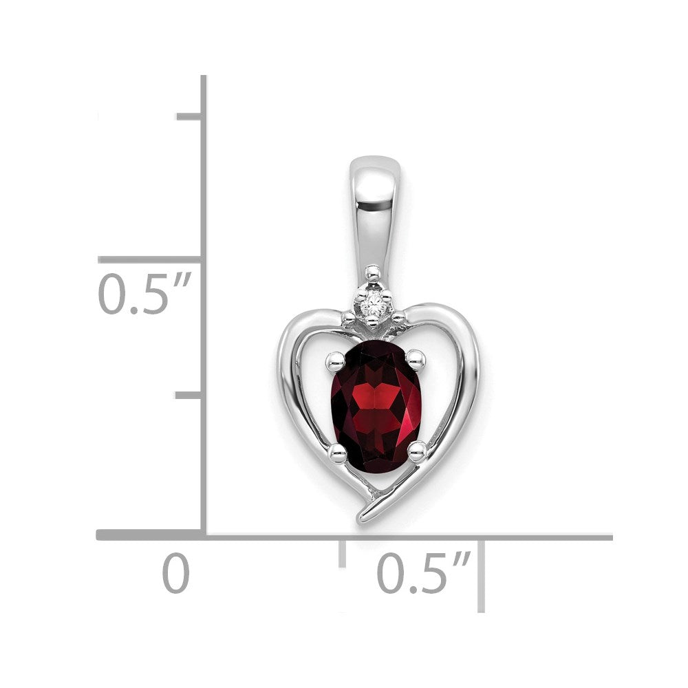 14K Weißgold Anhänger mit ovalem Granat und Diamant