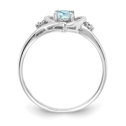 14K Weißgold Ring mit Aquamarin und echten Diamanten in Herzform