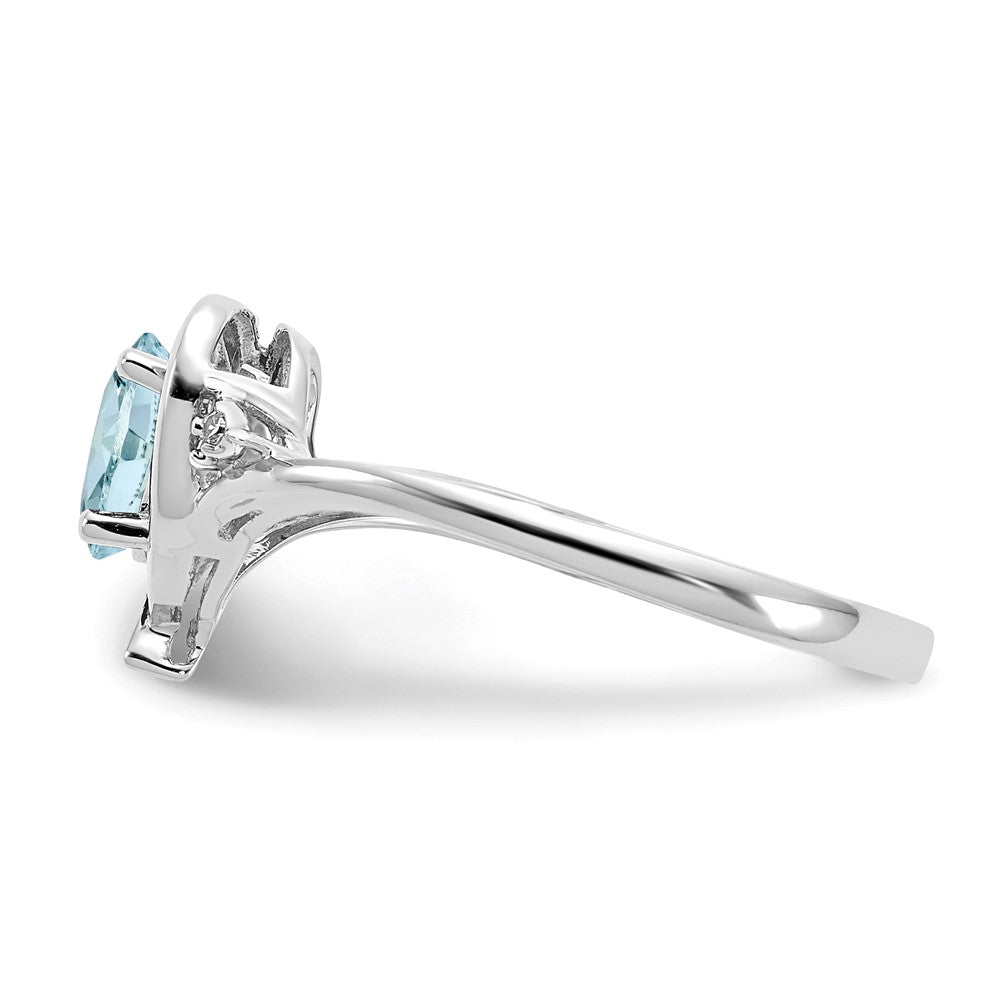 14K Weißgold Ring mit Aquamarin und echten Diamanten in Herzform