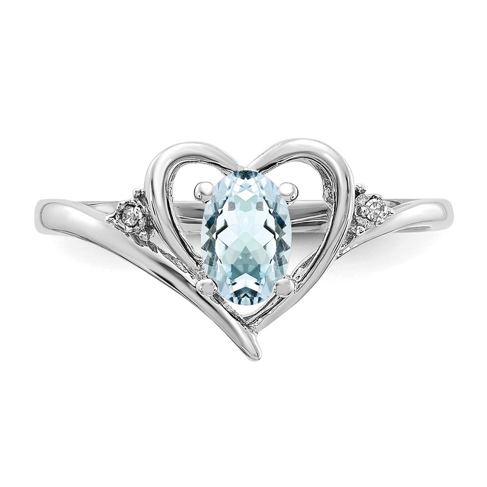 14K Weißgold Ring mit Aquamarin und echten Diamanten in Herzform