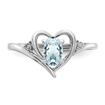 14K Weißgold Ring mit Aquamarin und echten Diamanten in Herzform