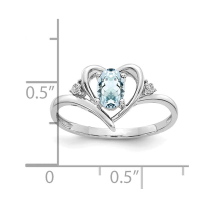 14K Weißgold Ring mit Aquamarin und echten Diamanten in Herzform