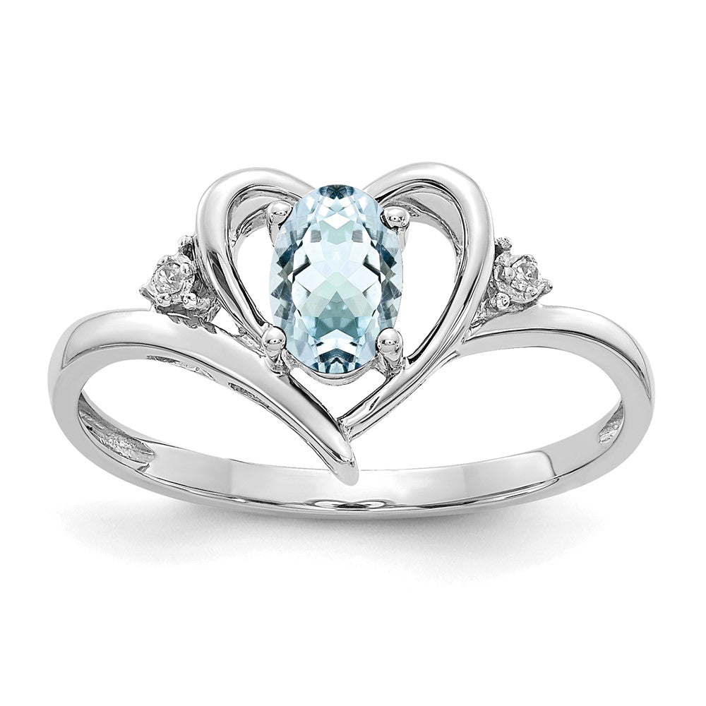14K Weißgold Ring mit Aquamarin und echten Diamanten in Herzform