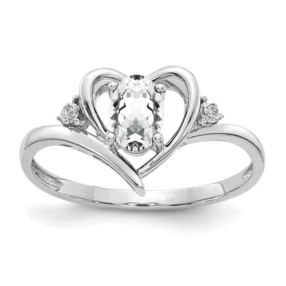 14K Weißgoldring mit Topas und Diamanten in Herzform