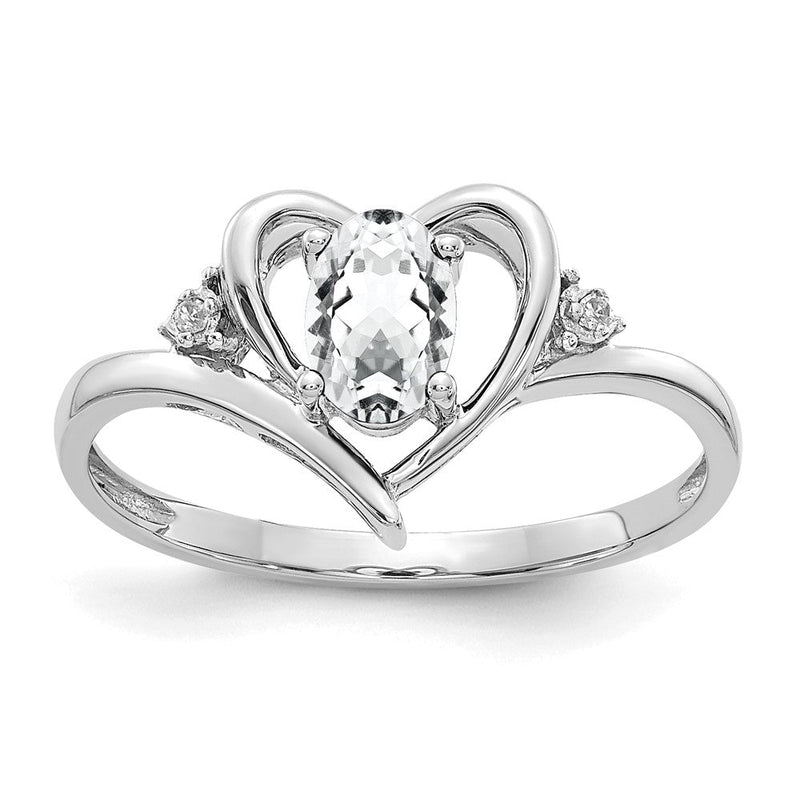 14K Weißgoldring mit Topas und Diamanten in Herzform
