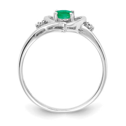 14K Weißgold Ring mit Smaragd und echtem Diamant in Herzform