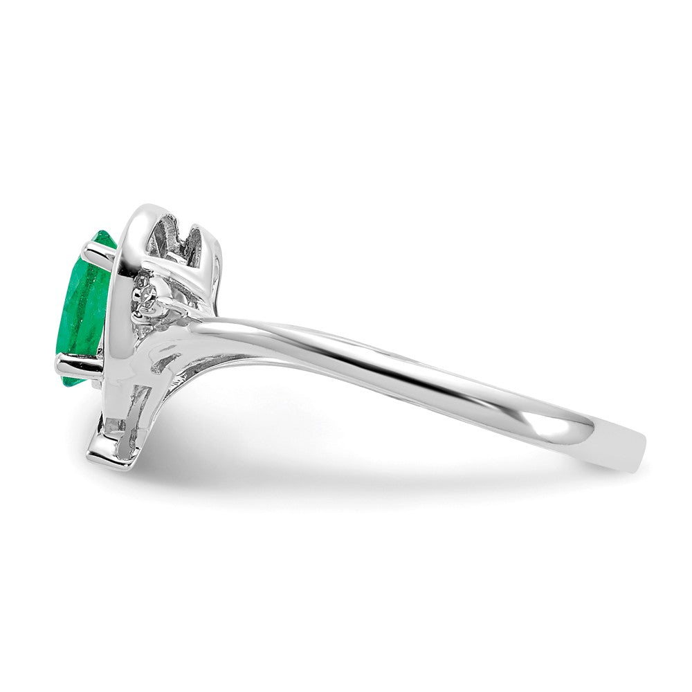 14K Weißgold Ring mit Smaragd und echtem Diamant in Herzform