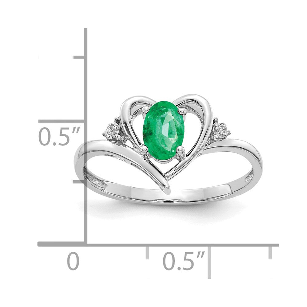 14K Weißgold Ring mit Smaragd und echtem Diamant in Herzform