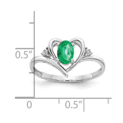 14K Weißgold Ring mit Smaragd und echtem Diamant in Herzform
