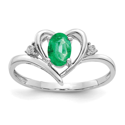 14K Weißgold Ring mit Smaragd und echtem Diamant in Herzform