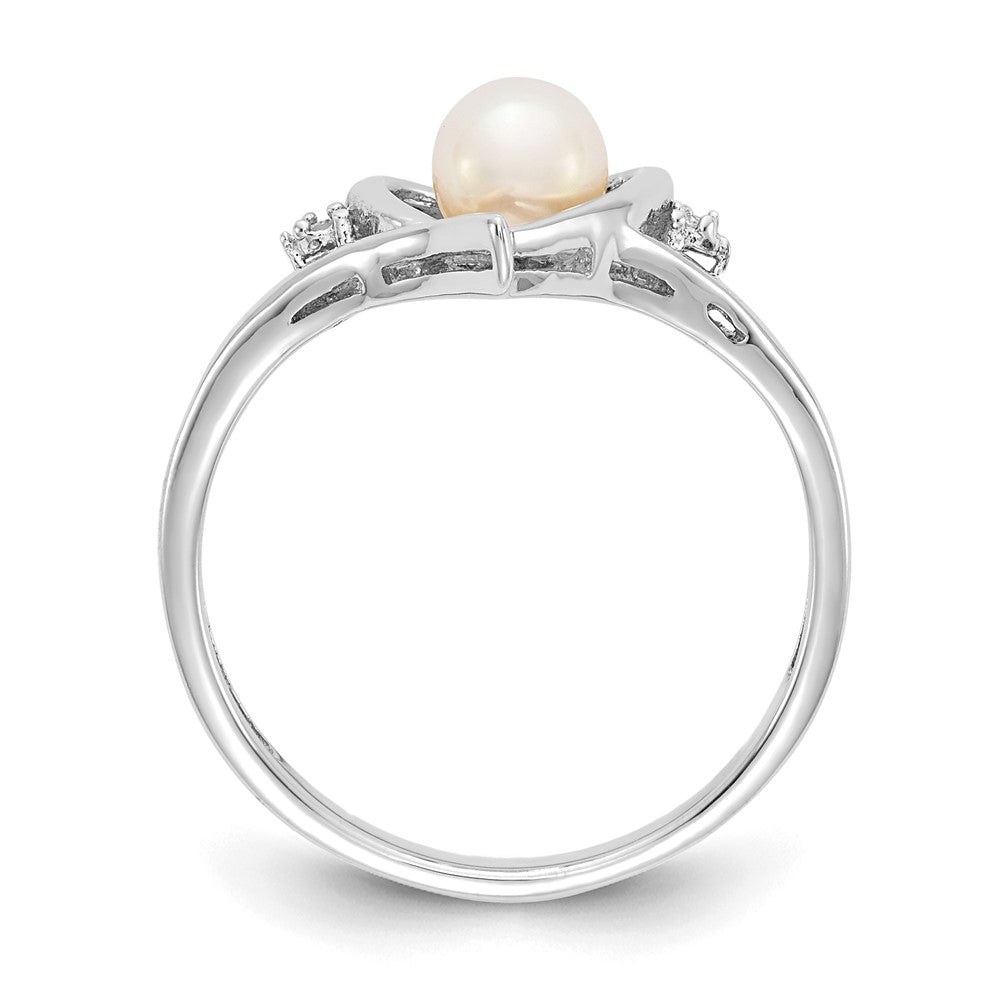 14K Weißgold Ring mit Süßwasser-Zuchtperlen und echten Diamanten in Herzform