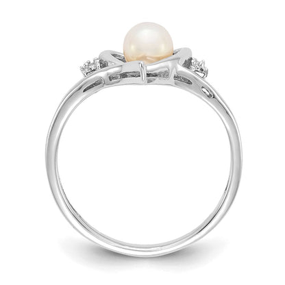 14K Weißgold Ring mit Süßwasser-Zuchtperlen und echten Diamanten in Herzform